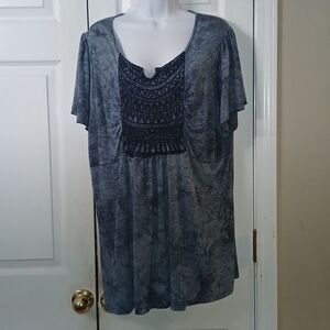 Style & Co  blue white casual tunic short sleeves  Sz 2X  NWOT